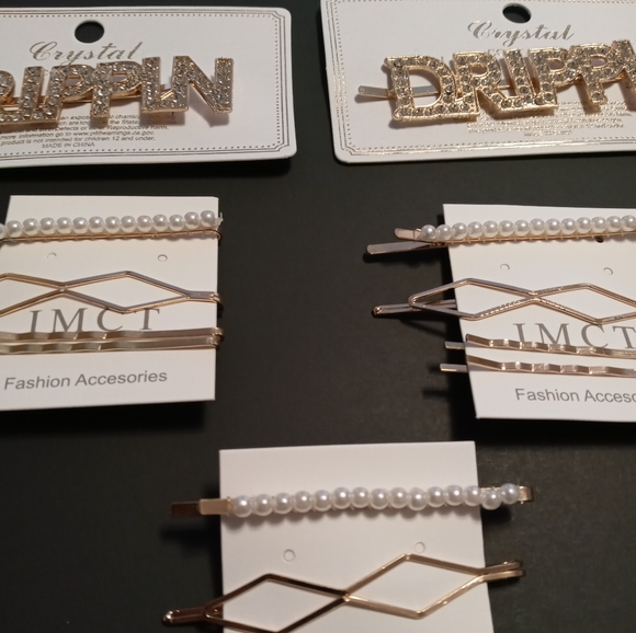 New Lady Fire Gold Rhinestone Drippin HairClip Set - Picture 2 of 4